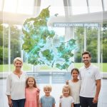Familie og tekniker foran Danmarkskort